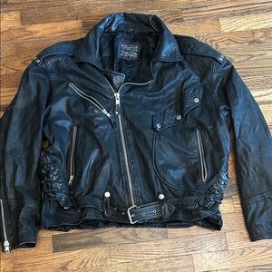 Black Leather Bomber Jacket with Asymmetrical Zip